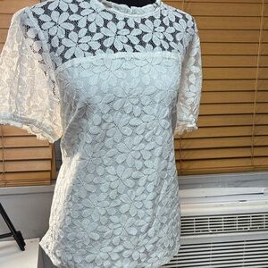 CeCe Ivory Floral Lace Top